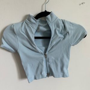 light blue cropped zip up t
